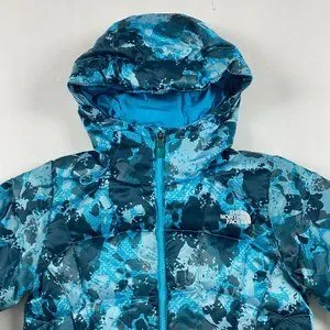 The North Face Jackets Coats The North Face 55 Fill Goose Down Camo Puffer Jacket Womens Small Blue Hooded Poshmark